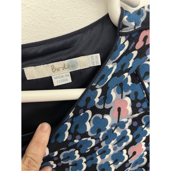 Boden Women Sheath Dress With Tie Size 8R Floral 3/4 Sleeves Zipper Back Viscose - Picture 8 of 14